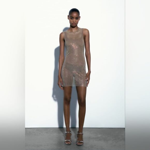 ZARA MESH RHINESTONE DRESS Crystal - Picture 5 of 13